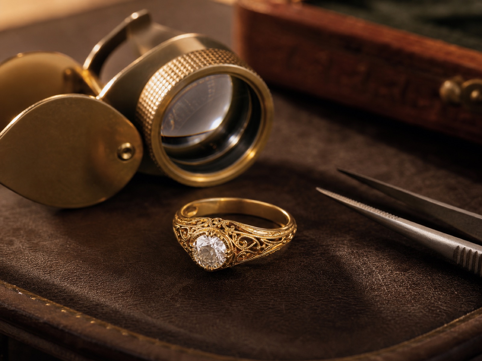 Punzone inciso all'interno di un anello d'oro osservato con la lente da gemmologo